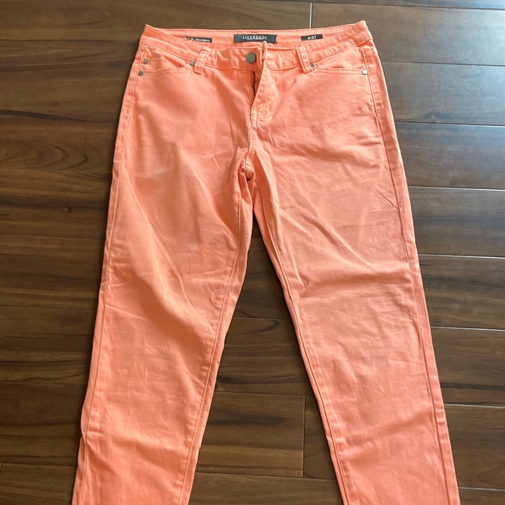 Liverpool coral colored ankle skinny jeans, size 4/27